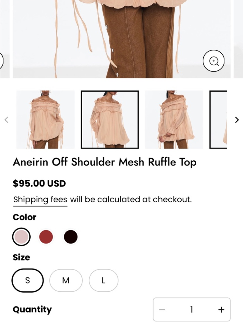 Off-Shoulder Ruffle Peasant Blouse in Nude - Picture 6 of 6
